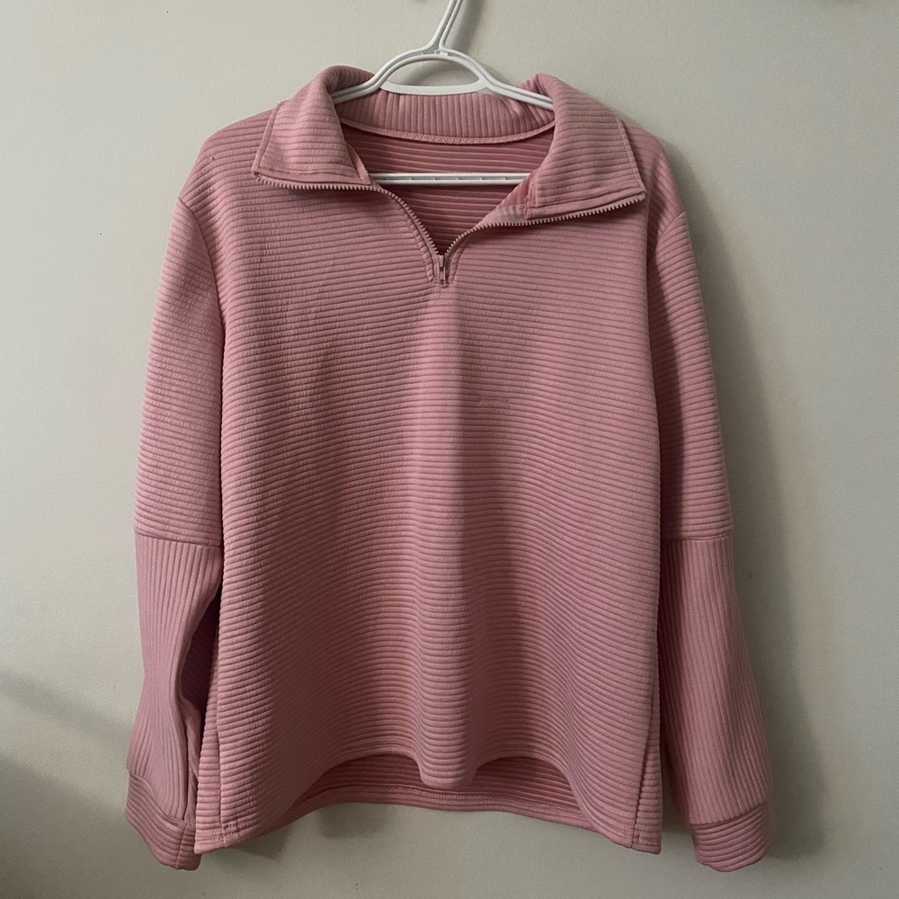 No Name Brand Pink Ribbed Quarter-Zip Pullover